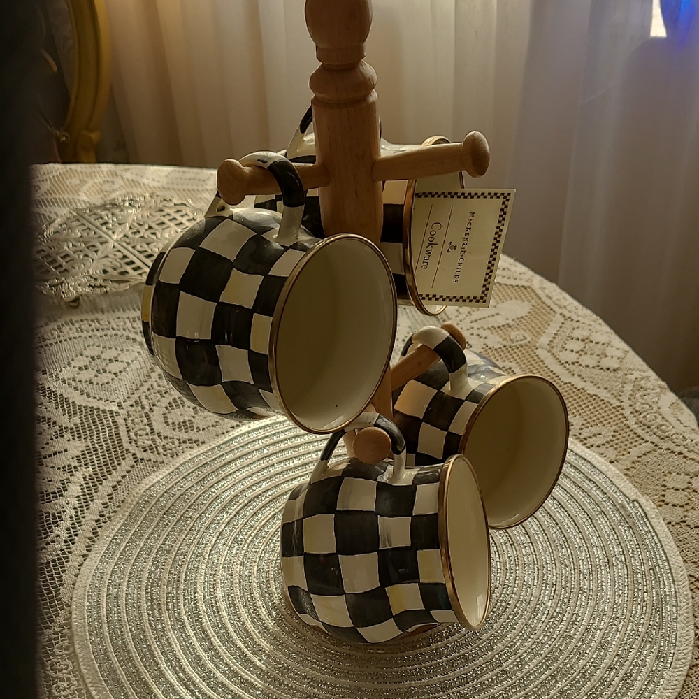 MacKenzie-Childs Black and White Checkered Mugs